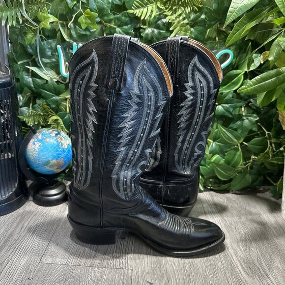 LUCCHESE 2000 Mens Size 8.5 D  Black Cowboy Western Boots T3010 R4